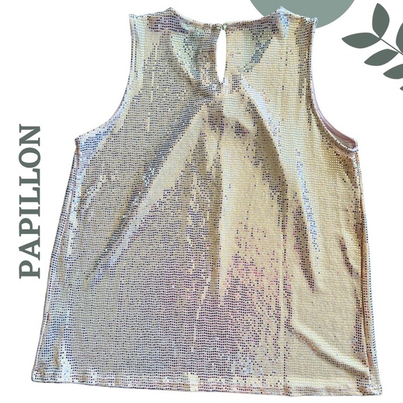 Papillon Blush Pink Sequin Sleeveless Tunic Top – Pleated Neckline Size XXL - Picture 3 of 7